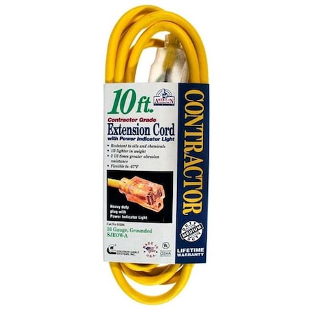 Southwire Coleman Cable 01294 10 ft. 16/3 Yellow American Contractor Outdoor Extension Cord 1294